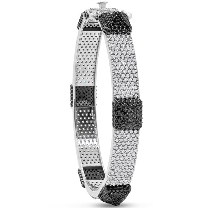 7 3/4 Carat Black and White Diamond Spike Bangle Bracelet In 14 Karat White Gold, 6 1/2 Inches