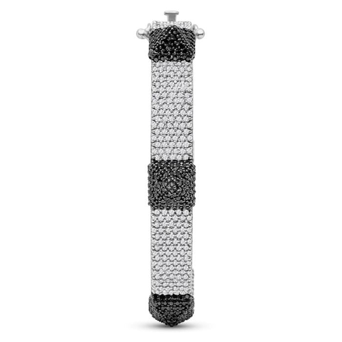 7 3/4 Carat Black and White Diamond Spike Bangle Bracelet In 14 Karat White Gold, 6 1/2 Inches