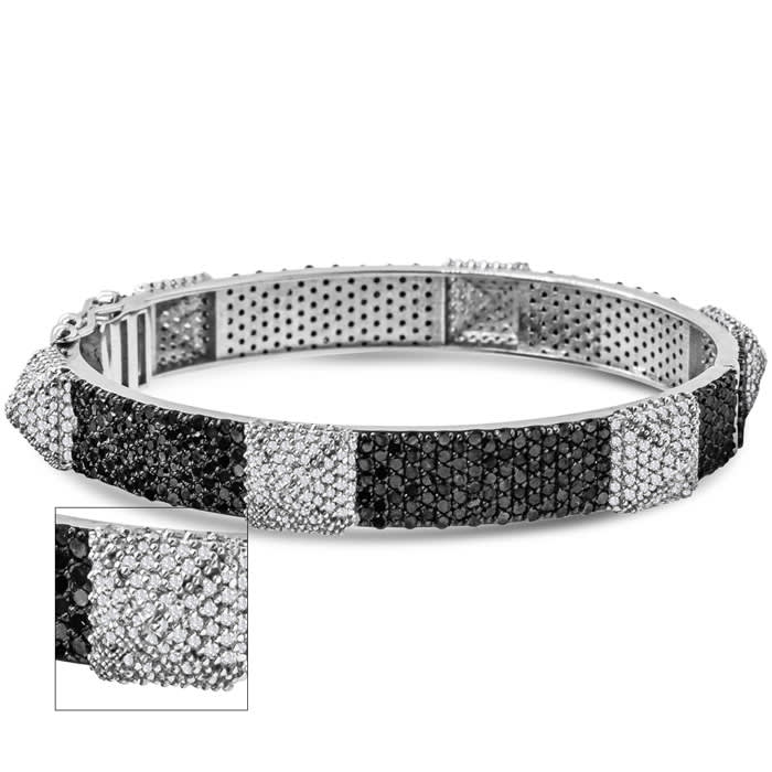 7 3 4 Carat Black and White Diamond Spike Bangle Bracelet In 14
