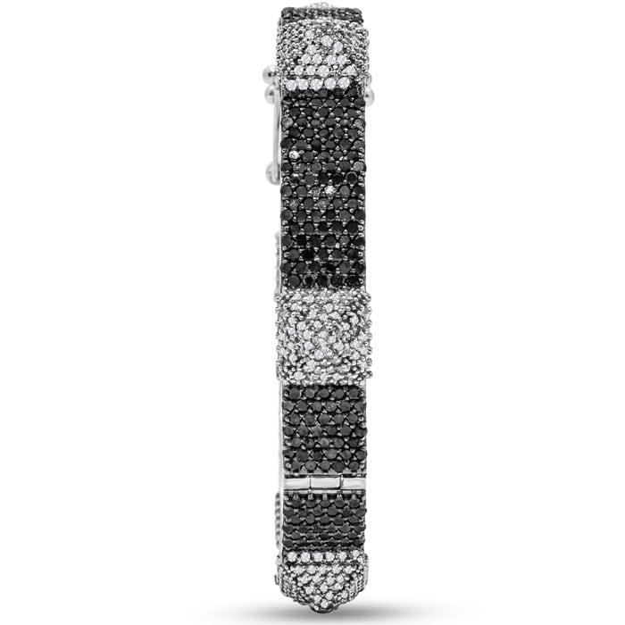 7 3/4 Carat Black and White Diamond Spike Bangle Bracelet In 14 Karat White Gold, 6 1/2 Inches