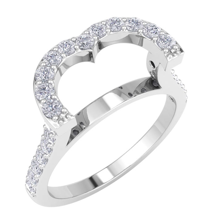 1/3 Carat Heart Shape Diamond Band In 14 Karat White Gold