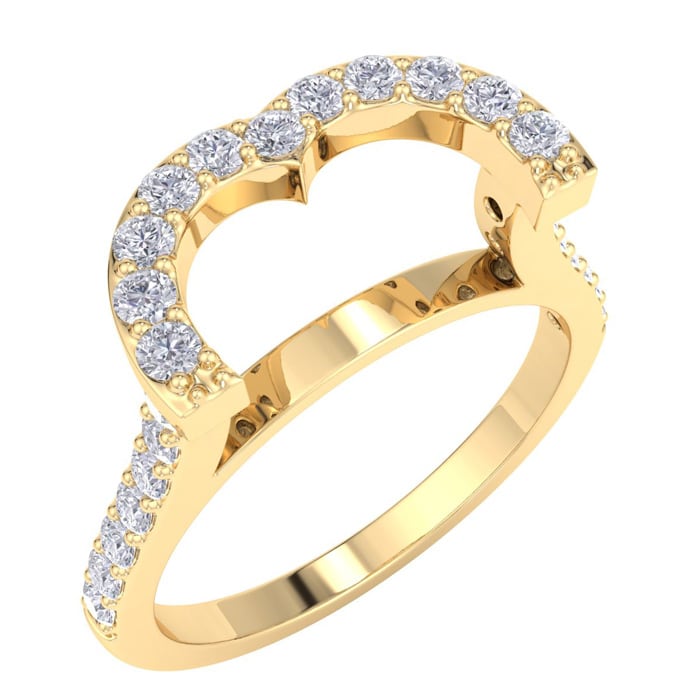 1/3 Carat Heart Shape Diamond Band In 14 Karat Yellow Gold
