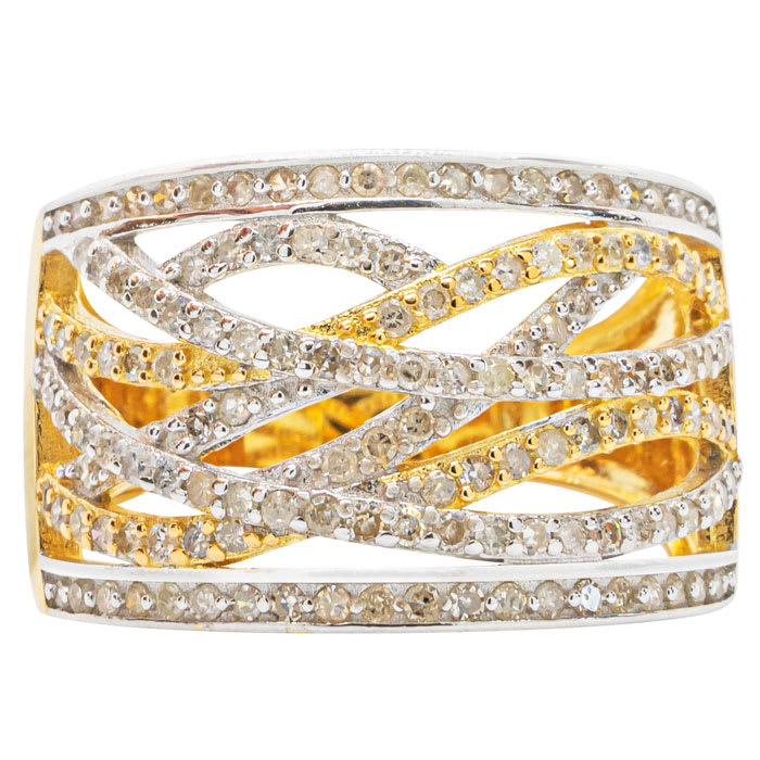 1/2 Carat Diamond Cocktail Ring In Yellow Gold Over Sterling Silver. Fabulous Style, Fiery Diamonds!