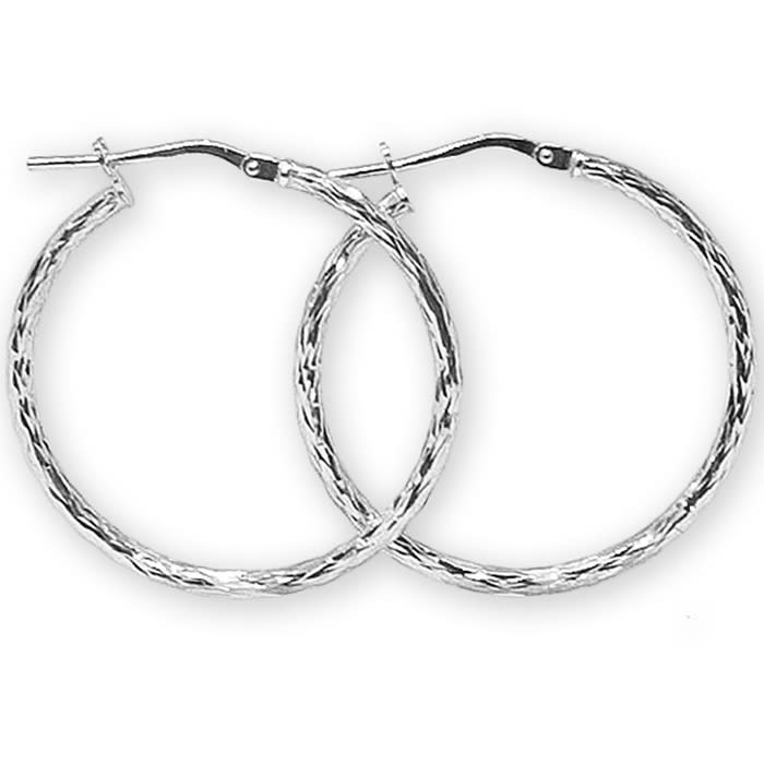 Fine Italian Diamond Cut Hoop Earrings In Sterling Silver, 1 Inch
