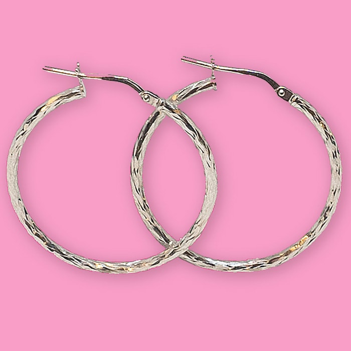 Fine Italian Diamond Cut Hoop Earrings In Sterling Silver, 1 Inch