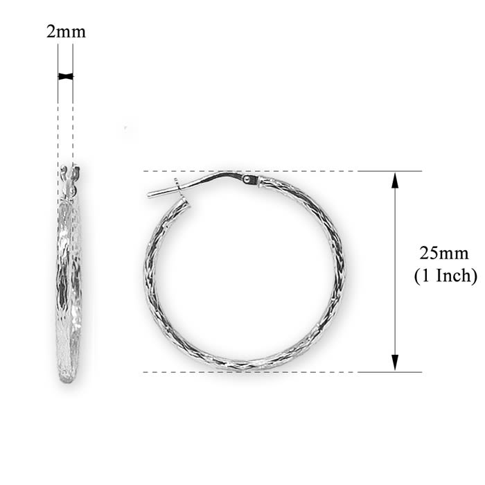 Fine Italian Diamond Cut Hoop Earrings In Sterling Silver, 1 Inch