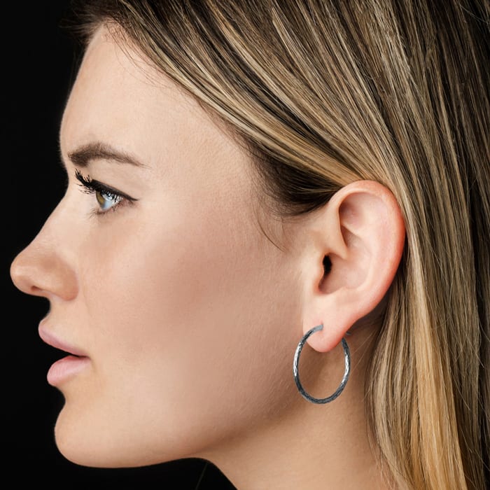 Fine Italian Diamond Cut Hoop Earrings In Sterling Silver, 1 Inch