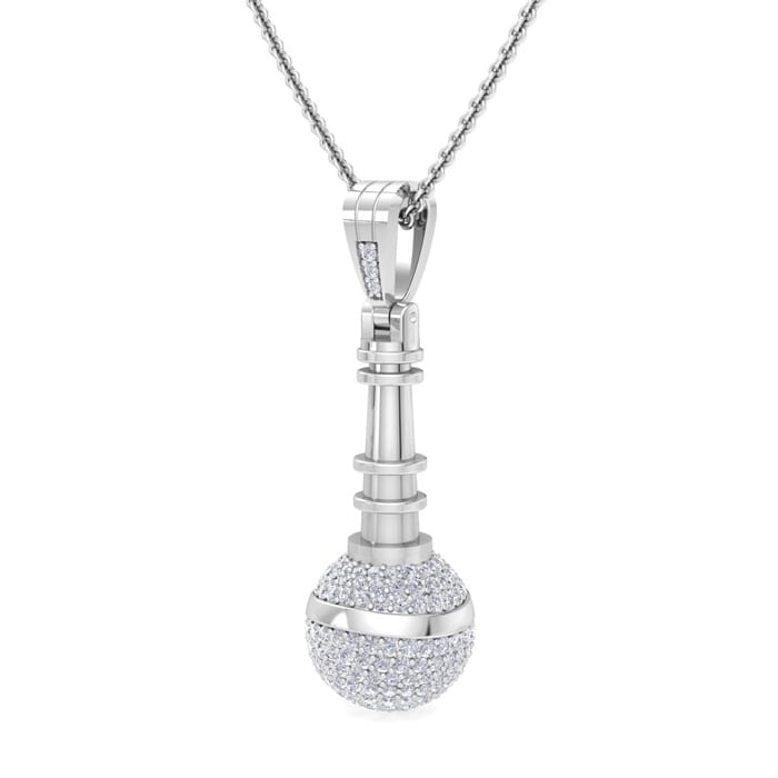 1 Carat Diamond Microphone Necklace In 14 Karat White Gold, 18 Inches