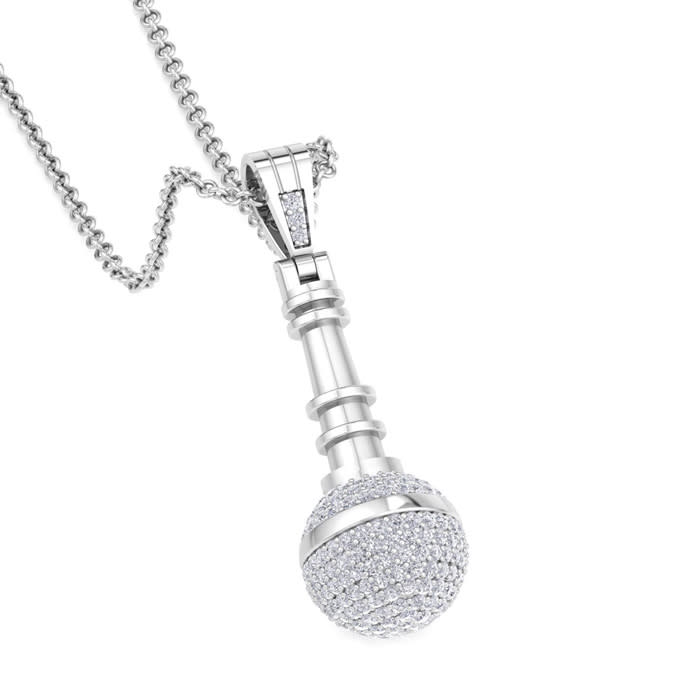1 Carat Diamond Microphone Necklace In 14 Karat White Gold, 18 Inches