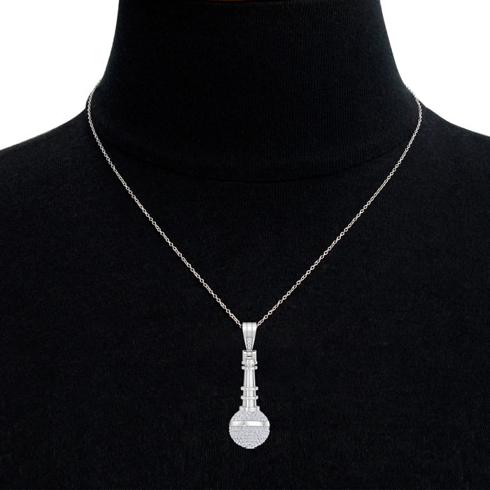 1 Carat Diamond Microphone Necklace In 14 Karat White Gold, 18 Inches