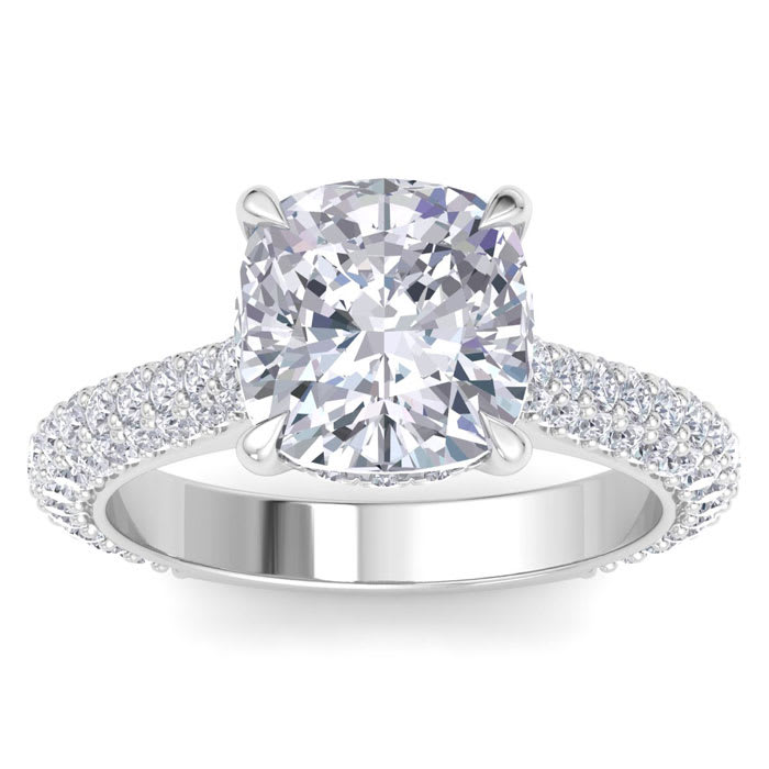 6 Carat Halo Diamond Engagement Ring With 5.55 Carat Cushion Cut Center Diamond In 14K White Gold