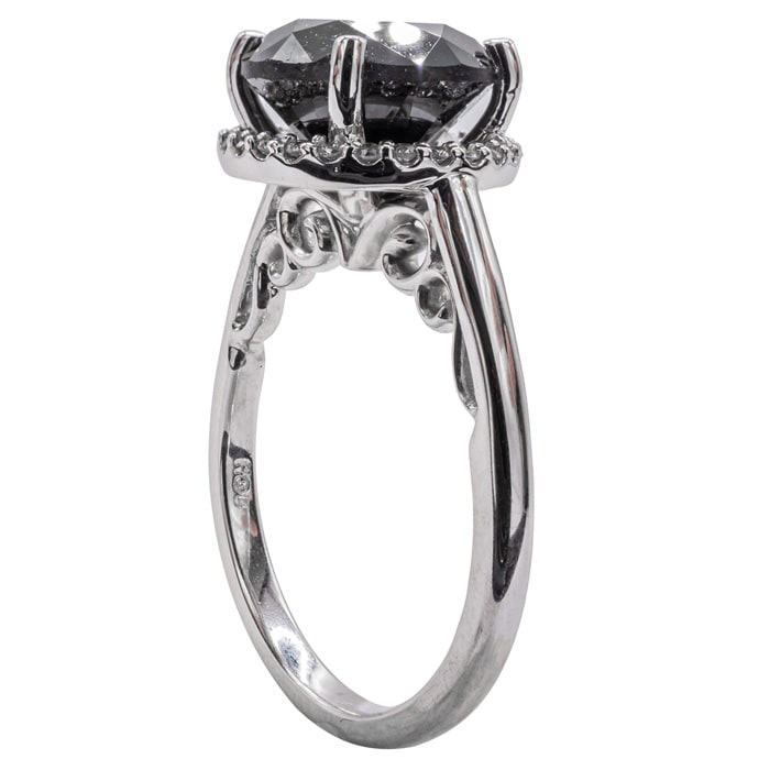 One of a Kind 4 1/2 Carat Halo Diamond Engagement Ring With 4.42 Carat Black Diamond Center In 14K White Gold