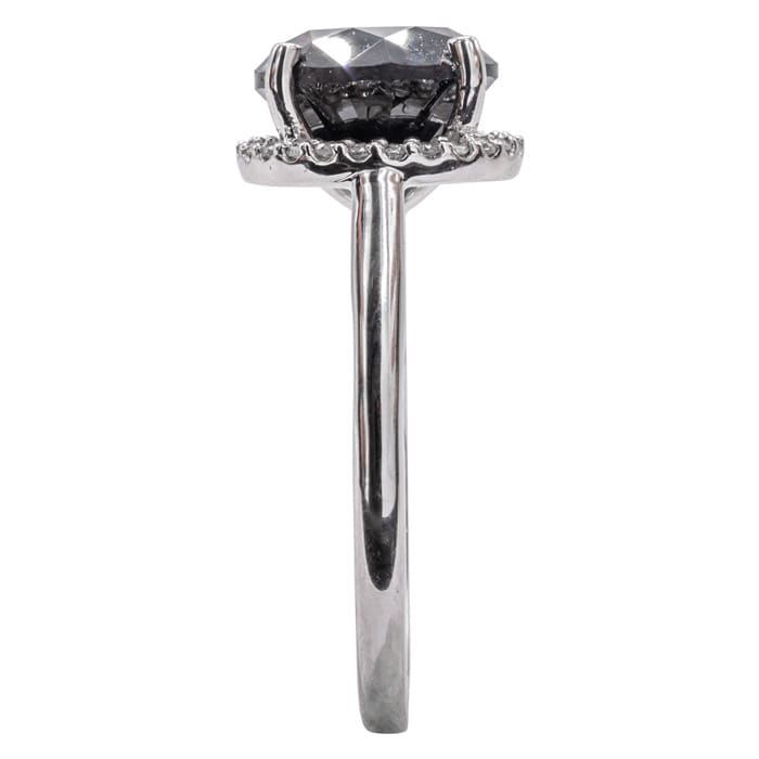 One of a Kind 4 1/2 Carat Halo Diamond Engagement Ring With 4.42 Carat Black Diamond Center In 14K White Gold