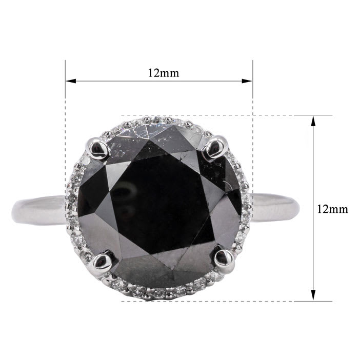One of a Kind 4 1/2 Carat Halo Diamond Engagement Ring With 4.42 Carat Black Diamond Center In 14K White Gold