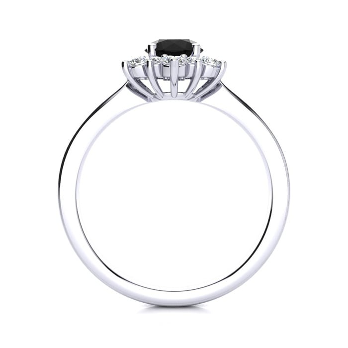 1 1/2 Carat Round Shape Flower Halo Black Moissanite Engagement Ring In 14K White Gold