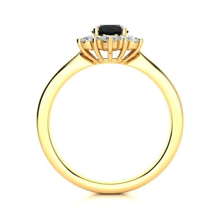 1 1/2 Carat Round Shape Flower Halo Black Moissanite Engagement Ring In 14K Yellow Gold