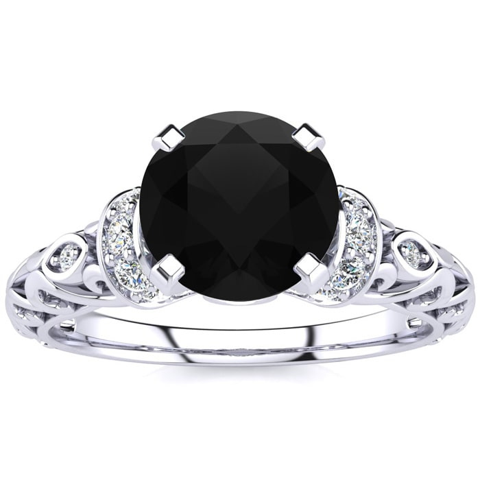 1 1/4 Carat Vintage Black Moissanite Engagement Ring In 14 Karat White Gold