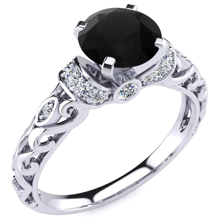 1 1/4 Carat Vintage Black Moissanite Engagement Ring In 14 Karat White Gold