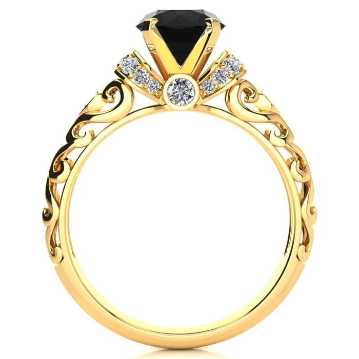 1 1/4 Carat Vintage Black Moissanite Engagement Ring In 14 Karat Yellow Gold