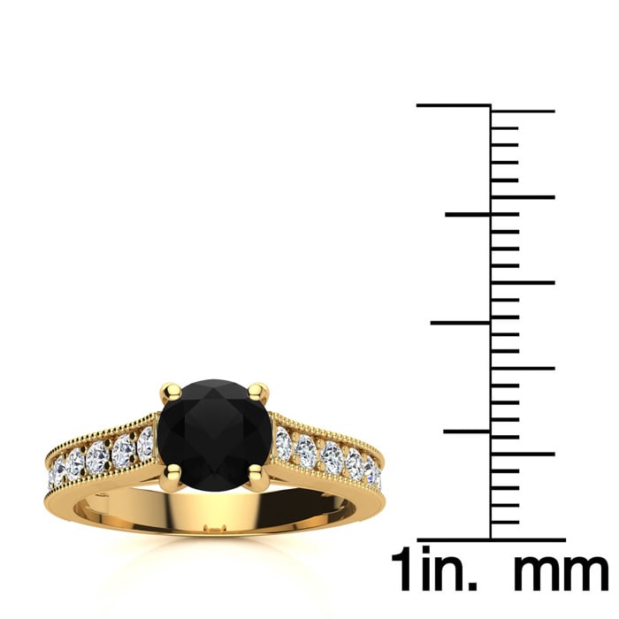 1 1/2 Carat Round Shape Black Moissanite Engagement Ring In 14 Karat Yellow Gold