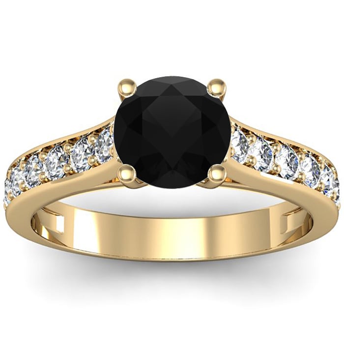 1 1/2 Carat Round Shape Black Moissanite Engagement Ring In 14 Karat Yellow Gold