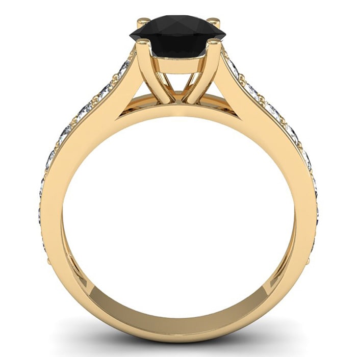 1 1/2 Carat Round Shape Black Moissanite Engagement Ring In 14 Karat Yellow Gold