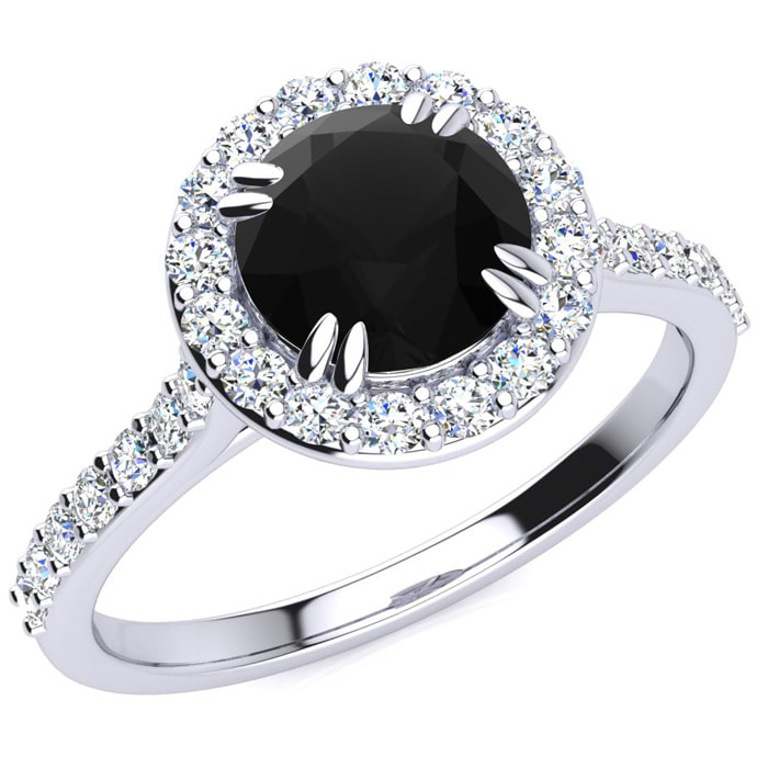 1 1/4 Carat Round Shape Halo Black Moissanite Engagement Ring In 14 Karat White Gold