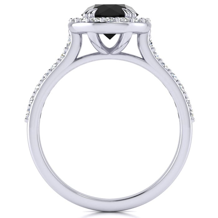 1 1/4 Carat Round Shape Halo Black Moissanite Engagement Ring In 14 Karat White Gold