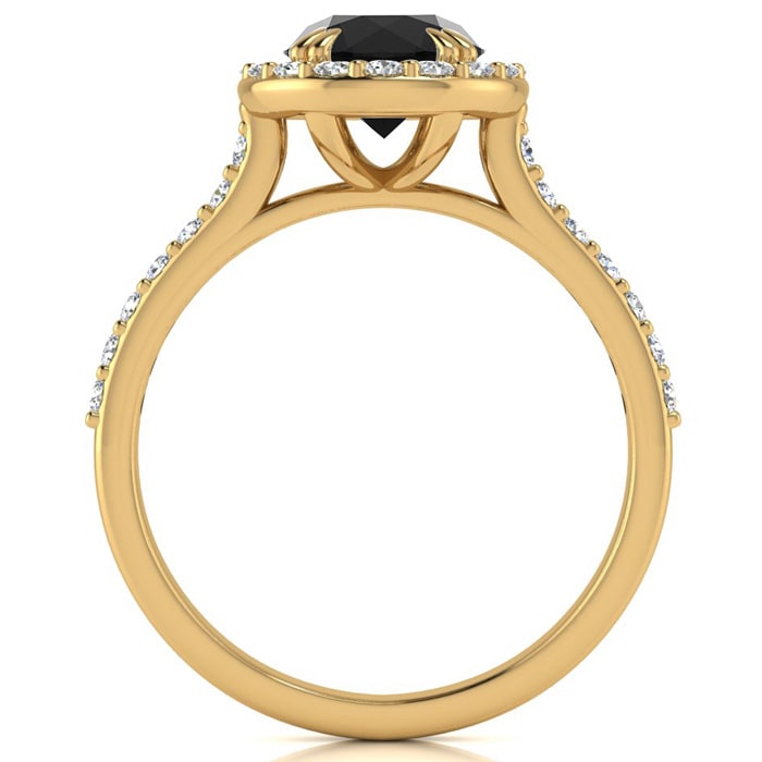 1 1/4 Carat Round Shape Halo Black Moissanite Engagement Ring In 14 Karat Yellow Gold