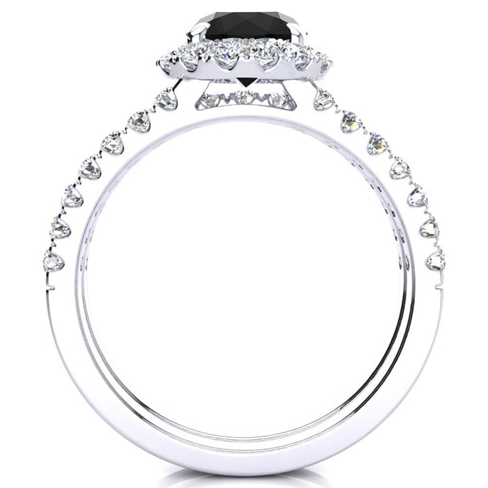 2 Carat Round Black Moissanite Halo Bridal Set In 14 Karat White Gold