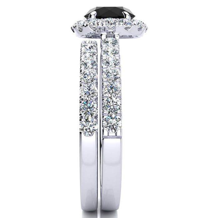 2 Carat Round Black Moissanite Halo Bridal Set In 14 Karat White Gold