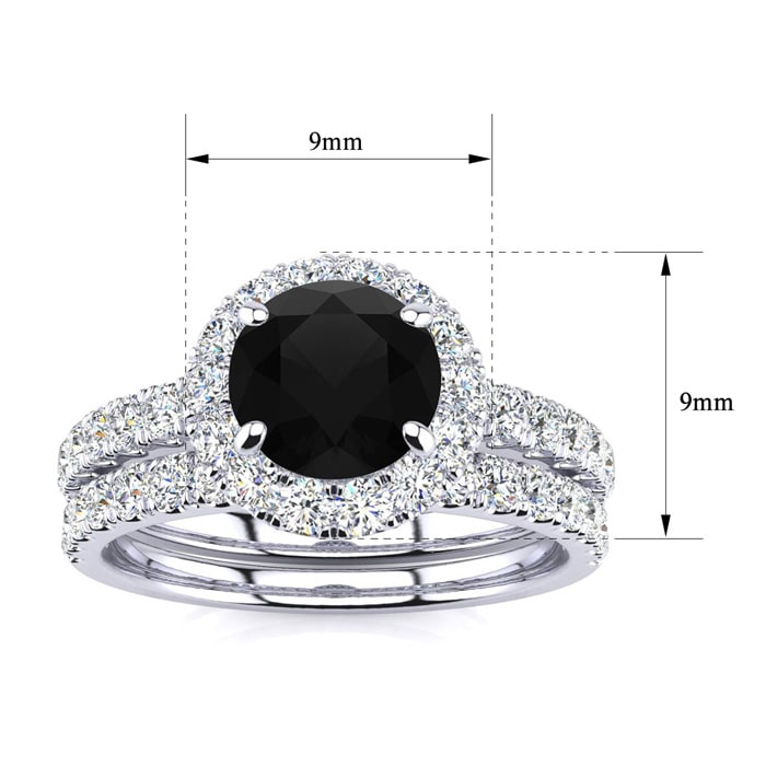 2 Carat Round Black Moissanite Halo Bridal Set In 14 Karat White Gold