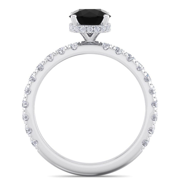1 1/2 Carat Round Shape Hidden Halo Black Moissanite Engagement Ring In 14 Karat White Gold