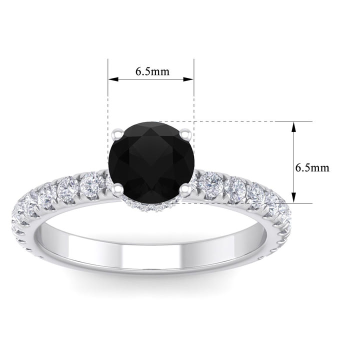 1 1/2 Carat Round Shape Hidden Halo Black Moissanite Engagement Ring In 14 Karat White Gold
