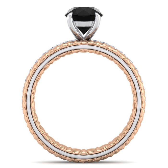 1 1/2 Carat Round Shape Black Moissanite Bridal Set In Quilted 14 Karat White and Rose Gold
