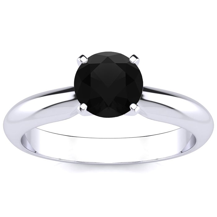 1 Carat Black Moissanite Solitaire Engagement Ring In 14 Karat White Gold