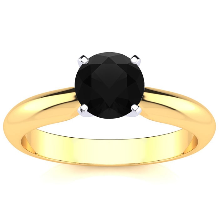 1 Carat Black Moissanite Solitaire Engagement Ring In 14 Karat Yellow Gold