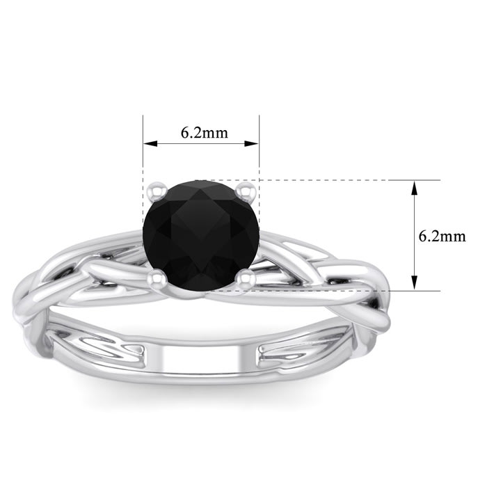 1 Carat Round Black Moissanite Solitaire Intricate Vine Engagement Ring With Tapered Band In 14 Karat White Gold