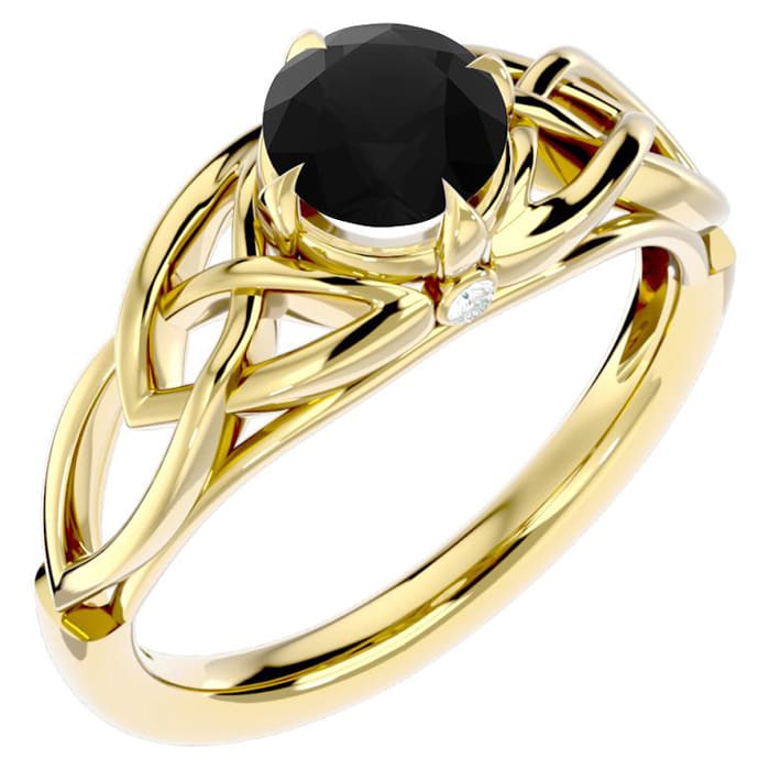 1 Carat Celtic Love Knot Black Moissanite Engagement Ring In 14 Karat Yellow Gold