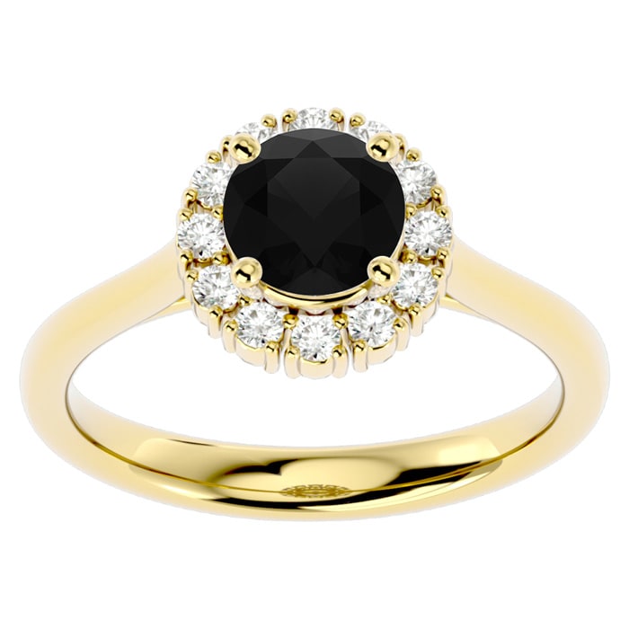1 1/3 Carat Halo Black Moissanite Engagement Ring In 14 Karat Yellow Gold