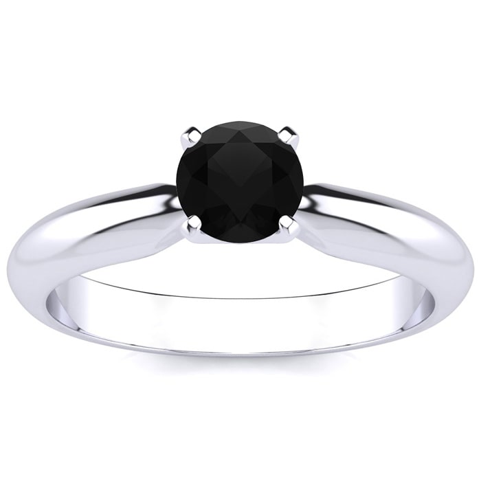 1/2 Carat Black Moissanite Solitaire Engagement Ring In 14 Karat White Gold