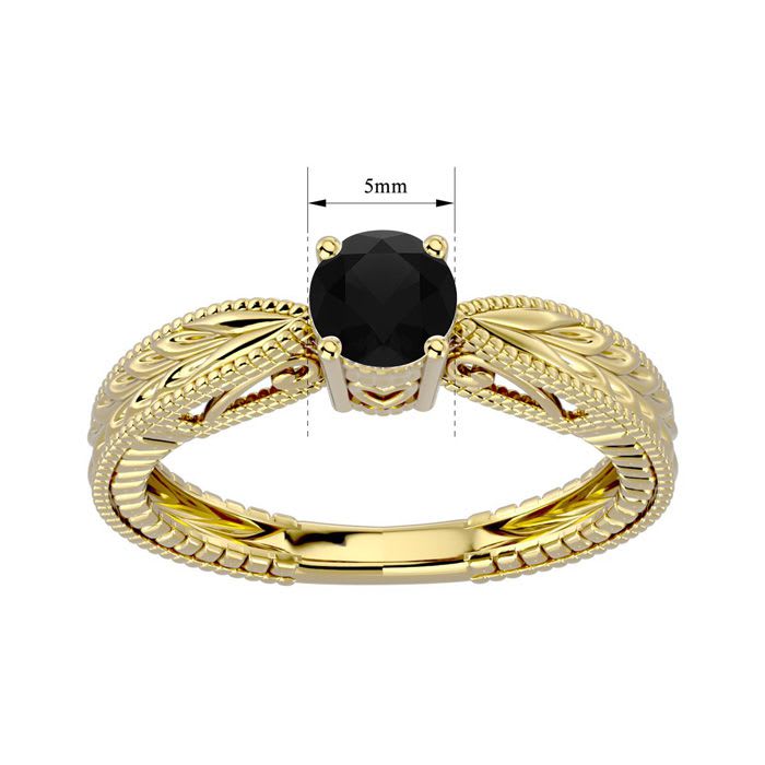 1/2 Carat Black Moissanite Solitaire Engagement Ring with Tapered Etched Band In 14 Karat Yellow Gold