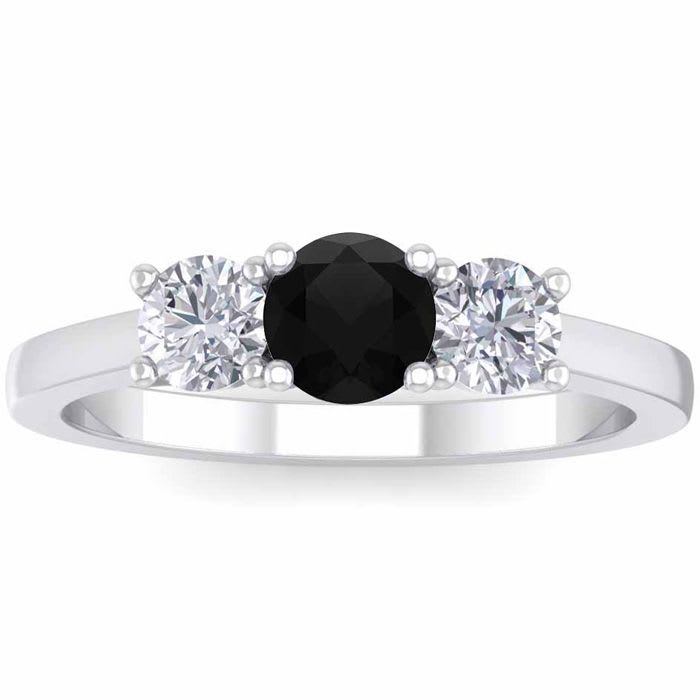 1 Carat Black Moissanite Three Stone Ring In 14 Karat White Gold