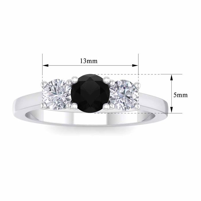 1 Carat Black Moissanite Three Stone Ring In 14 Karat White Gold