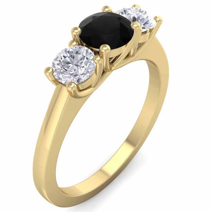 1 Carat Black Moissanite Three Stone Ring In 14 Karat Yellow Gold