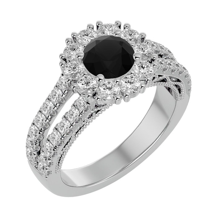 2 1/4 Carat Black Moissanite Halo Engagement Ring In 14 Karat White Gold