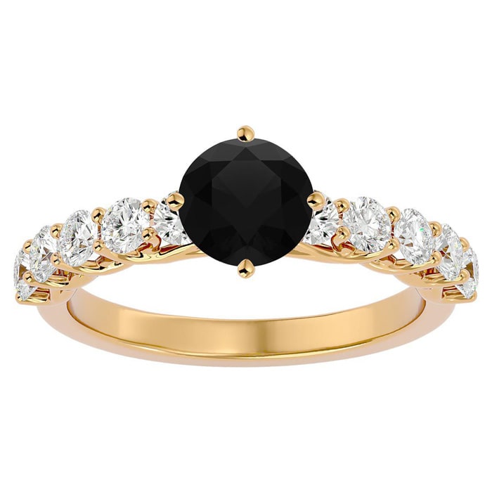 1 3/4 Carat Black Moissanite Engagement Ring In 14 Karat Yellow Gold