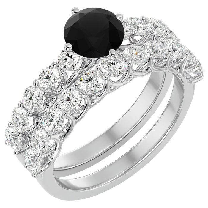 2 1/2 Carat Black Moissanite Bridal Set In 14 Karat White Gold
