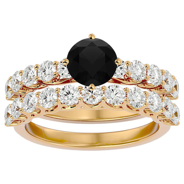 2 1/2 Carat Black Moissanite Bridal Set In 14 Karat Yellow Gold