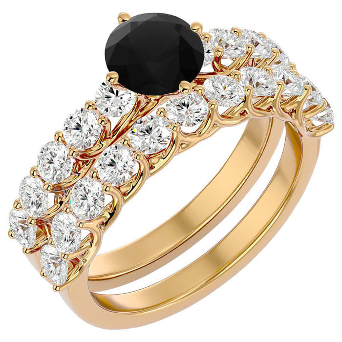 2 1/2 Carat Black Moissanite Bridal Set In 14 Karat Yellow Gold